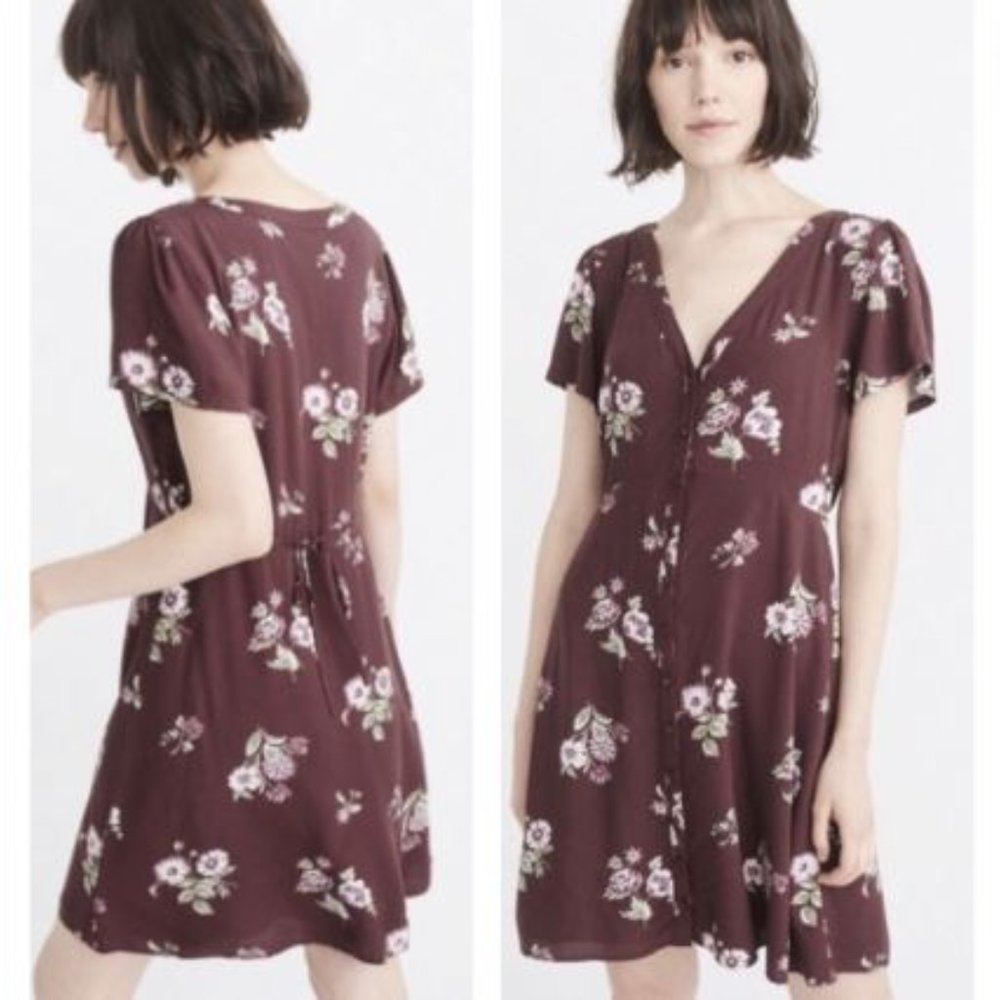Abercrombie and Fitch | Junior's Plum Floral Button Down Mini Dress - Size S